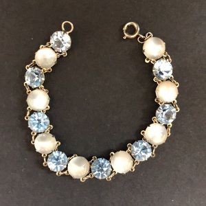 Vintage Moonglow Crystal Bracelet Blue White Dainty 7”